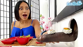 Big Mamma Lesbian MILFs Sushi Glory Hole Experience - BBC Blowjob and Cute Asian Teen